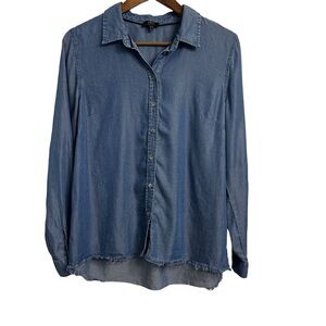 Yest Chambray Button Down Shirt Raw Distressed Hem Women’s Size 8 Boho